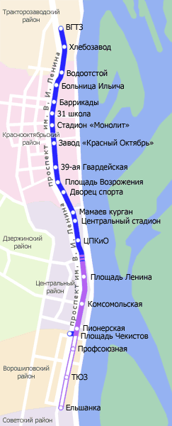 Схема линии Волгоградского метротрама