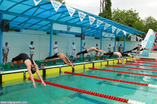 Старт предварительного заплыва на 100 м брассом у юношей. 13.06.08, утро.. плавание, спорт, бассейн «Искра»