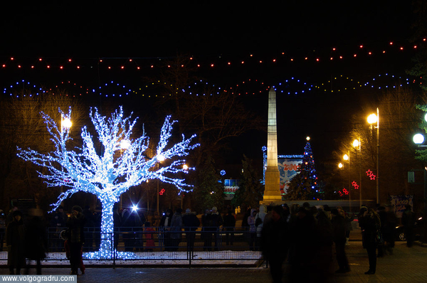 Перекресток аллеи Героев и проспекта Ленина. Новогодняя иллюминация.. дерево, иллюминация, Волгоград